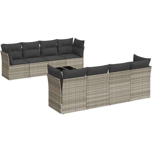 VidaXL 9-dijelni set vrtnih sofa od poliratana s jastucima svjetlosivi Slike