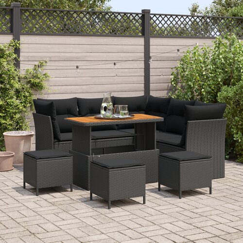 vidaXL 9-delni vrtni sedežni set z blazinami Črn Poly Rattan Akacija, 4-delni vrtni jedilni set z blazinami Črn Poly Rattan Akacija Cene