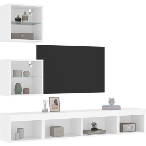 vidaXL Komplet TV omaric LED 5-delni bel inženirski les Cene