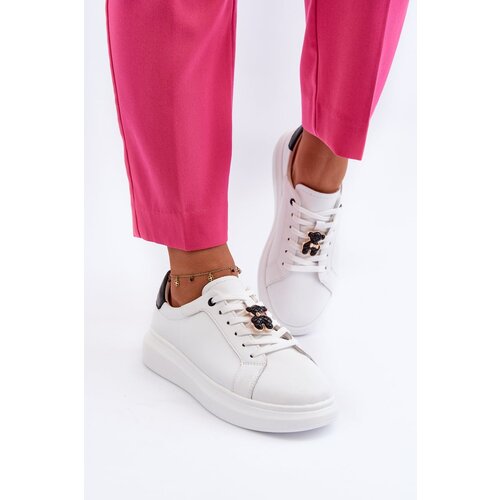 Kesi Women's leather sneakers with teddy bear, white Mirven Cene