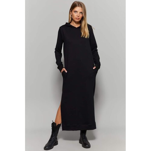 Cool &amp;amp; Sexy Women&amp;#039;s Black Slit Hooded Maxi Dress Slike