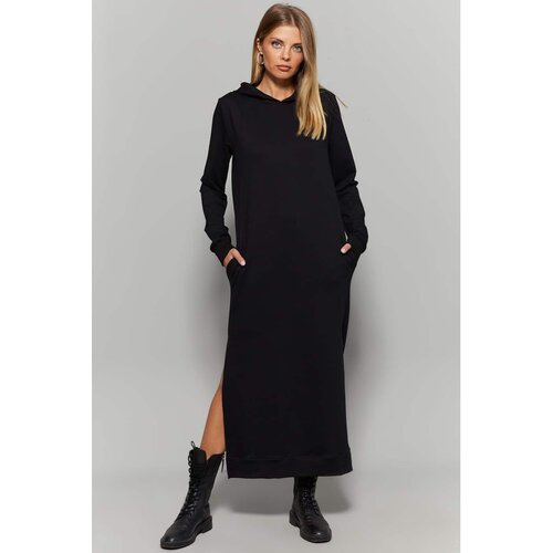 Cool & Sexy Women's Black Slit Hooded Maxi Dress Slike