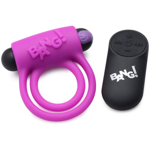 Bang! Silicone Cock Ring & Bullet with Remote Control Purple Cene