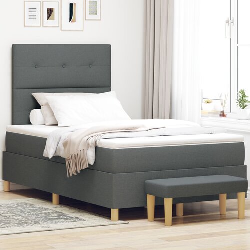VidaXL Krevet s kutijom s madracem i klupom tamnosivi 120x190 cm tkanina Slike