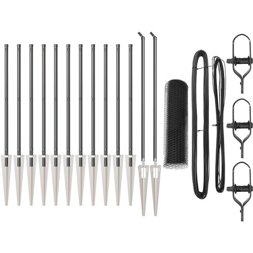 VidaXL &amp;Scaron;esterokotna ograja Siva 0.6x25 m Jeklo, Ograjni stebri s konico 13 kos &amp;Oslash;32 mm 80 cm Galvanizirano jeklo Slike