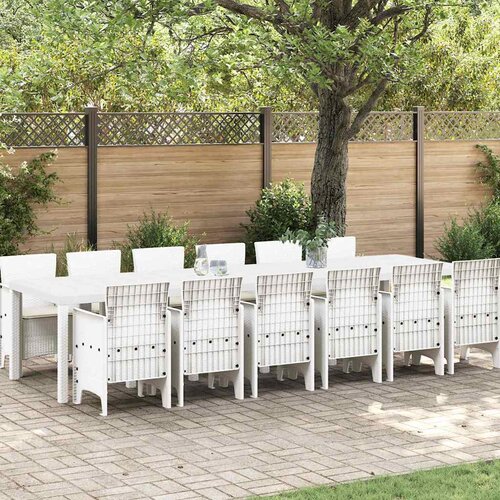 VidaXL Komplet za jedilnico v vrtu 13 pcs Bela Polt rattan Slike
