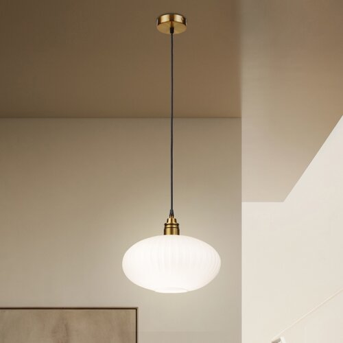  Visilica na sajli HECTOR 1xE27/15W/230V bela/mesing, prečnik 30 cm Slike