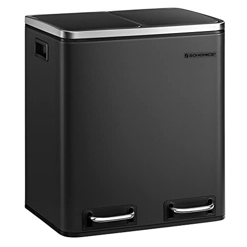 Songmics Kuhinjski ko&scaron;, jeklen ko&scaron; za odpadke 2 x 15 l, stopničast ko&scaron; z notranjimi vedri in ročaji, mehko zapiranje, absorber vonjav, črn LTB30BK, (21157974) Cene