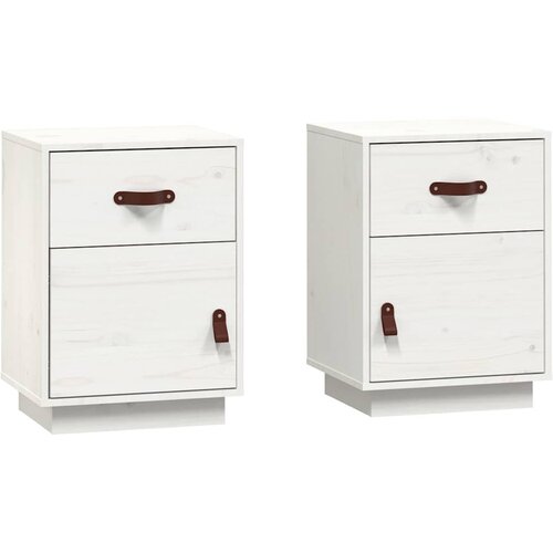 Maison Chic Dvo delni komplet Nočne omarice - Nočne mize bela 40x34x55 cm trdna borovina, (21688494) Slike