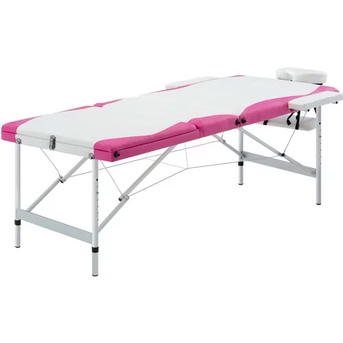  3-conska zložljiva masažna miza aluminij bele in roza barve