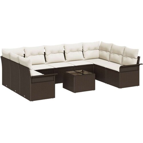  9-dijelni set kauča za vrt s jastučićima sivo poliratan 2-sjedni kauč za vrt s pohranom i jastučićima smeđi poliratan Cene
