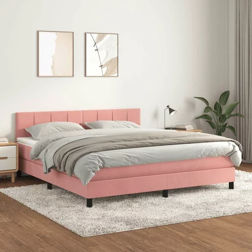  Box spring postelja z vzmetnico roza 180x200 cm žamet