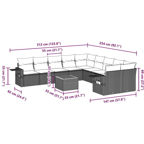  11-dijelni set vrtnih sofa od poliratana s jastucima crni Crna 62 x 62 x 69 cm Slike
