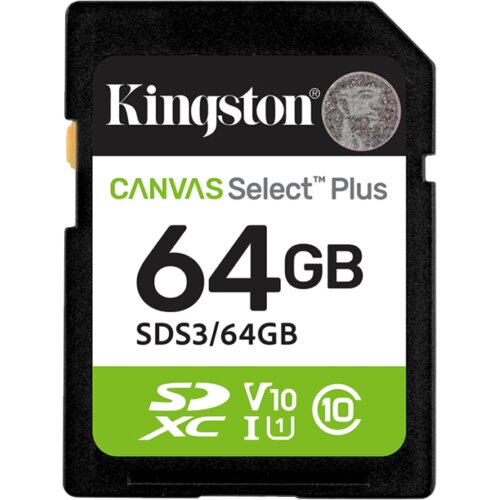 Sd card Kingston 64 GB S3/64GB Class10 Canvas Select Plus adapter;100MBs Read,Class 10 UHS-I Slike