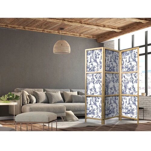  Japanski paravan - Rome and Botany - Blue Pattern with Greek and Plant Motif 135x172 Cene