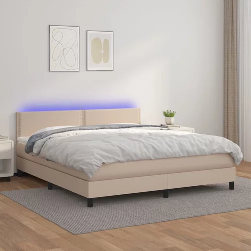  Krevet box spring madrac LED cappuccino 180x200cm umjetna koža