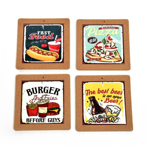 Mhome Podstavek za kozico Fast Food 20x20cm / več napisov / keramika, pluta, (5000200140) Cene