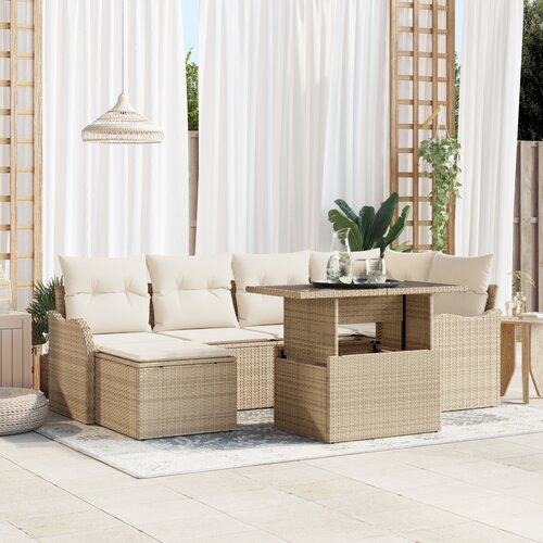 VidaXL set od 7 komada vrtnih sofa s jastučićima bež poly ratan Slike