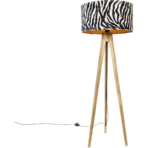 QAZQA Vintage talna svetilka lesen senčnik zebra dizajn 50 cm - Tripod Classic