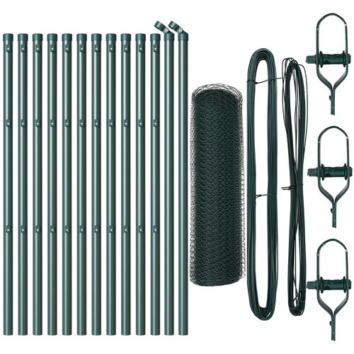 VidaXL Heksagonalna ograda Zelena 0,8x25 m Čelik, Ogradni stupovi 13 kom Zelena &amp;Oslash;32 mm 120 cm Galvanizirani čelik Slike