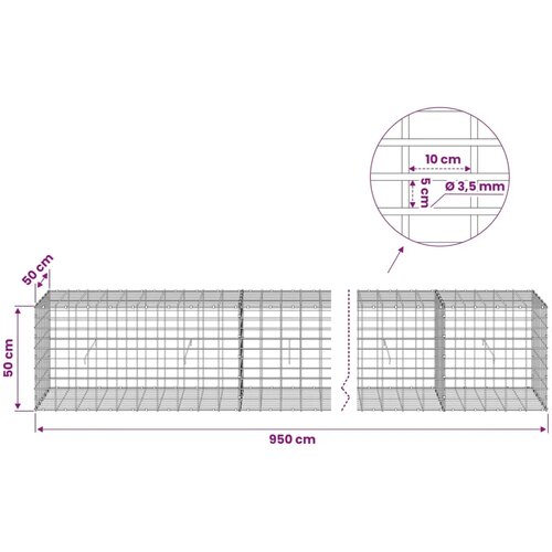  Gabion s žicom debljine 3 5 mm i mrežom 5x10 cm 950x50x50 cm - 50 cm 50 cm 950 cm Slike