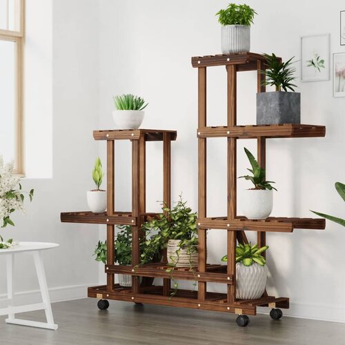  Stalak za cvijeće s kotačima 95x25x101 cm od masivne jelovine Slike