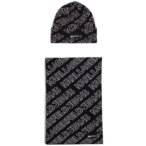 Karl Lagerfeld &amp;Scaron;ali &amp;amp; Rute KLJ MONOGRAM SCARF BEANIE Črna Slike