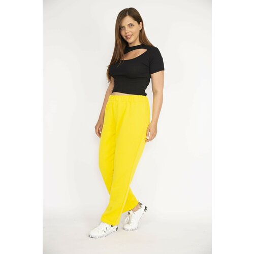 Şans Women's Yellow Plus Size 3 Thread Tracksuit Bottom Cene