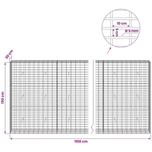  Gabion s žicom debljine 5 mm i mrežom 5x10 cm 1100x30x150 cm Slike