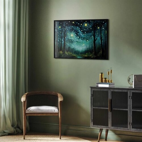  Plakat - Starry night - a contemporary version of Van Gogh\&amp;#039;s night sky 90x60 Crni okvir Slike