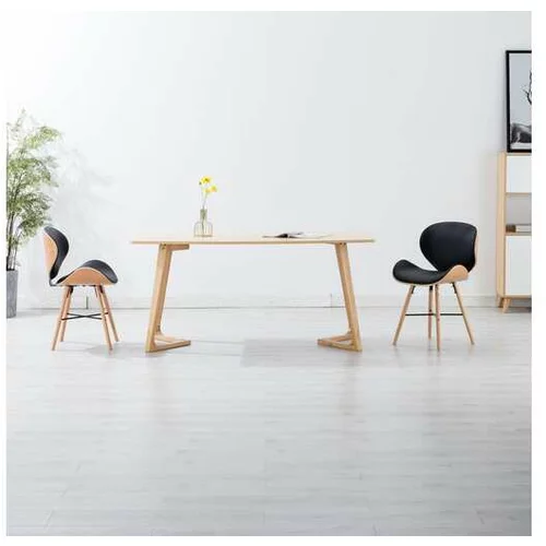  Jedilni stoli 2 kosa črno umetno usnje in ukrivljen les