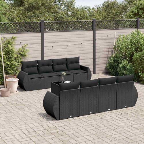  9-dijelni set vrtnih sofa s jastucima crni od poliratana Slike