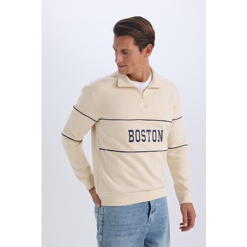 Defacto Relax Fit Stand Collar Zip Printed Thick Sweatshirt Cene