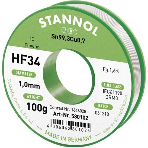 Stannol HF34 1\,6% 1\,0MM FLOWTIN TC CD 100G spajkalna žica\, neosvinčena tuljava\, neosvinčeni Sn99\,3Cu0\,7 ORM0 100 g 1 mm, (20395513) Cene
