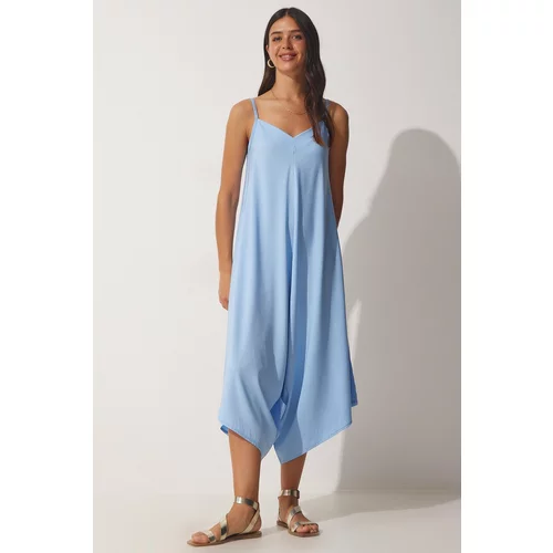Happiness İstanbul Women's Sky Blue Straps Oversized, Flowy Baggy Overalls