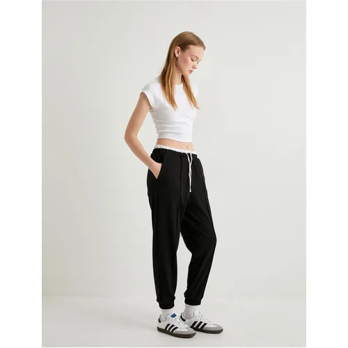  Jogger Trousers Double Waist Detailed Tie Ribbed