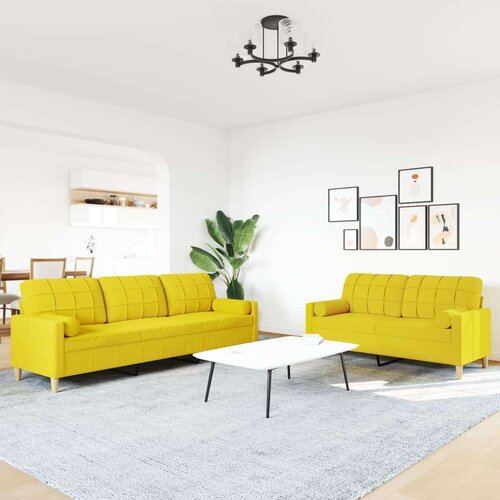  2-dijelni set sofa s ukrasnim jastucima svjetložuti od tkanine Slike