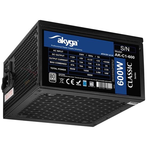 Akyga AK-C1-600 power supply unit 600 W 24-pin ATX ATX Black Slike