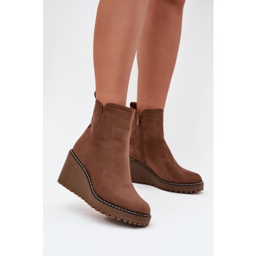 Boto Insulated wedge boots made of eco-suede brown Mavona Cene