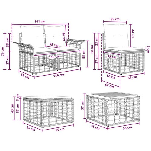  Set vanjskih sofa 10 pcs Prirodna i krema bijela Poliester - Prirodna i kremasto bijela sa stolom Slike