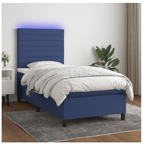 vidaXL Box spring postelja z vzmetnico LED modra 100x200 cm Cene