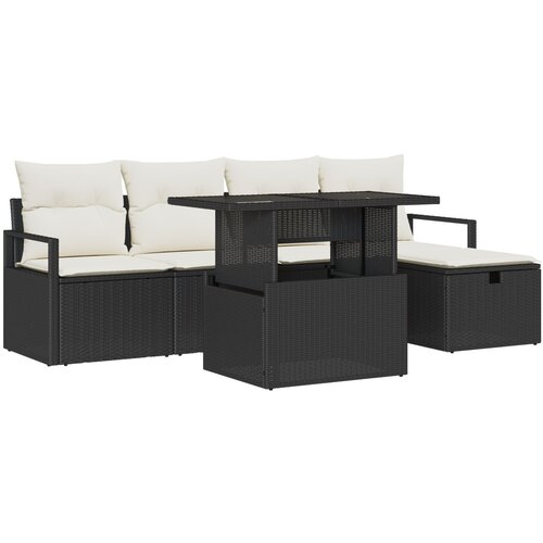 vidaXL set od 6 komada vrtne sofe s jastuком Crni Poli Ratan, 2-sjedalna vrtna sofa s jastuком Crna Poli Ratan Cijene
