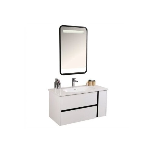 Hanah home Kupatilski ormarić sa umivaonikom i ogledalom (2 komada) Linear Bianco Slike