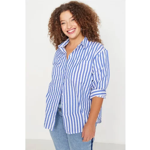 Trendyol Curve Blue Striped Oversize Woven Shirt
