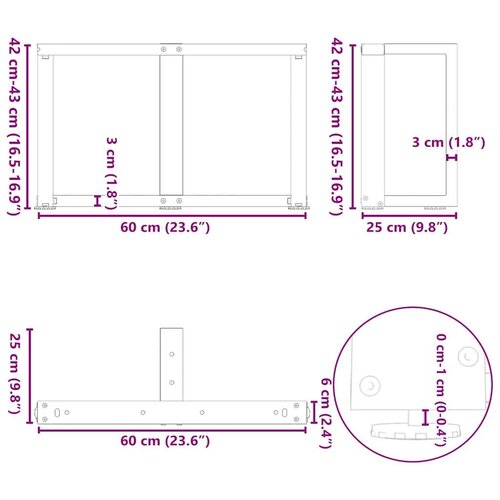  Noge za stolić T-oblika 2 kom prirodni čelik 60x25x(42-43)cm Slike