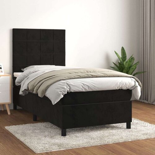 Box spring postelja z vzmetnico črn 90x190 cm žamet, (20792228) Cene