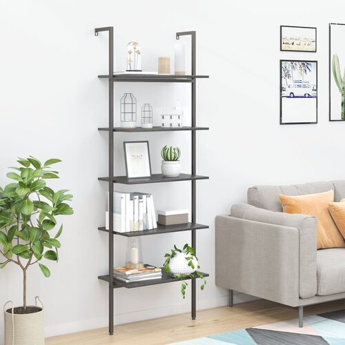 The Living Store 5-nadstropni prislonski regal črn 64x35x185 cm - Prislonski Regal, (21554908) Cene