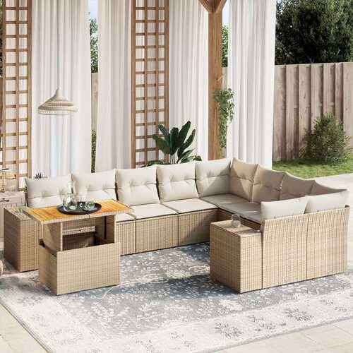vidaXL 10-dijelni set vrtnih sofa s jastucima bež od poliratana Cijene