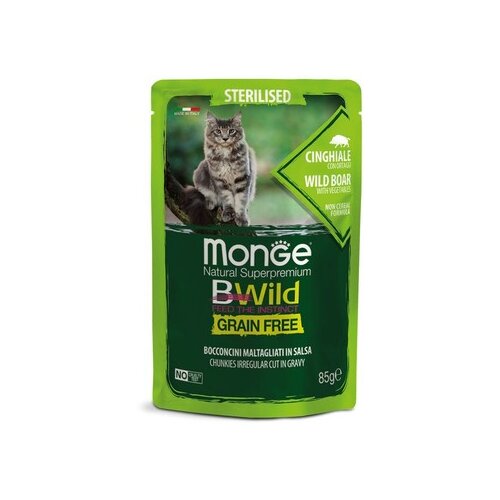 Monge BWild sos za mačke Sterilised - divlji vepar i povrće 28x85g Slike