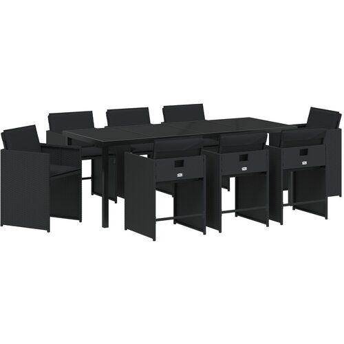 VidaXL set 9-delne vrtne jedilnice z blazinami črn poli ratan, (22087892) Slike